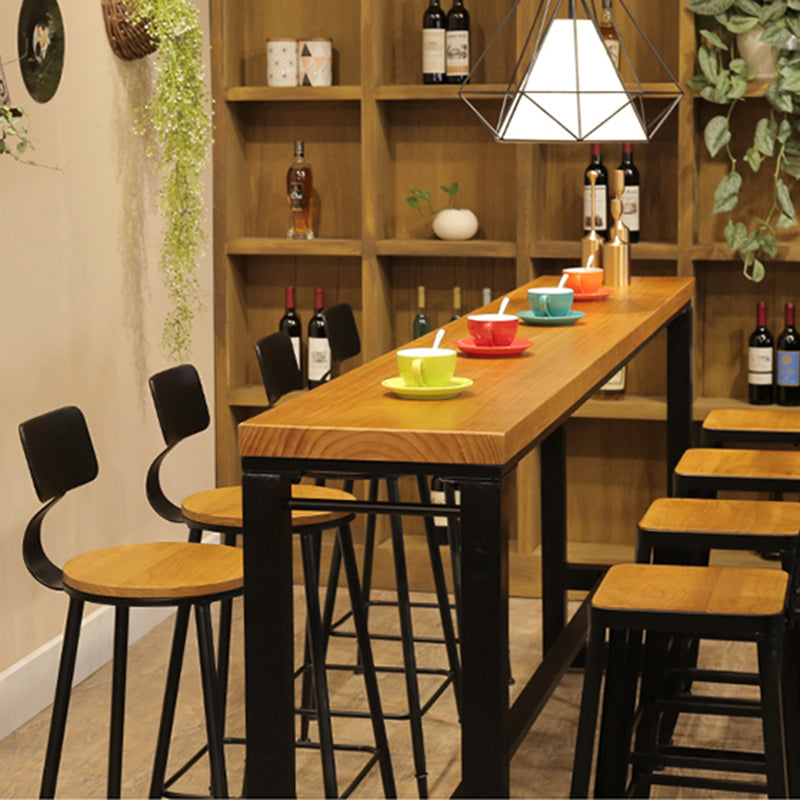 Pine Wood Bar Dining Table Industrial Style Rectangle Bar Table with Trestle for Bar