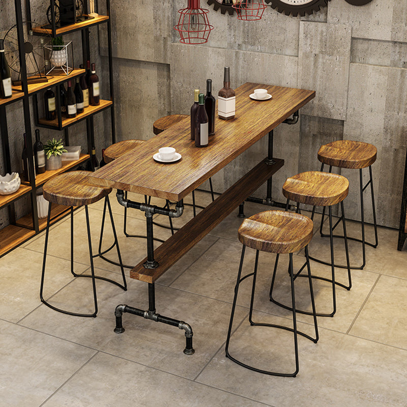 Industrial Rectangle Solid Wood Bar Table Set 1/4/7 Pieces Counter Table with High Stools