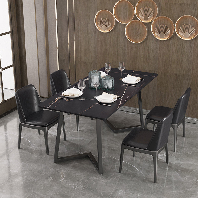 Designer 1/4/5/7 Pieces Dining Set Rectangular Double Pedestal Dinette Set with Stone Top