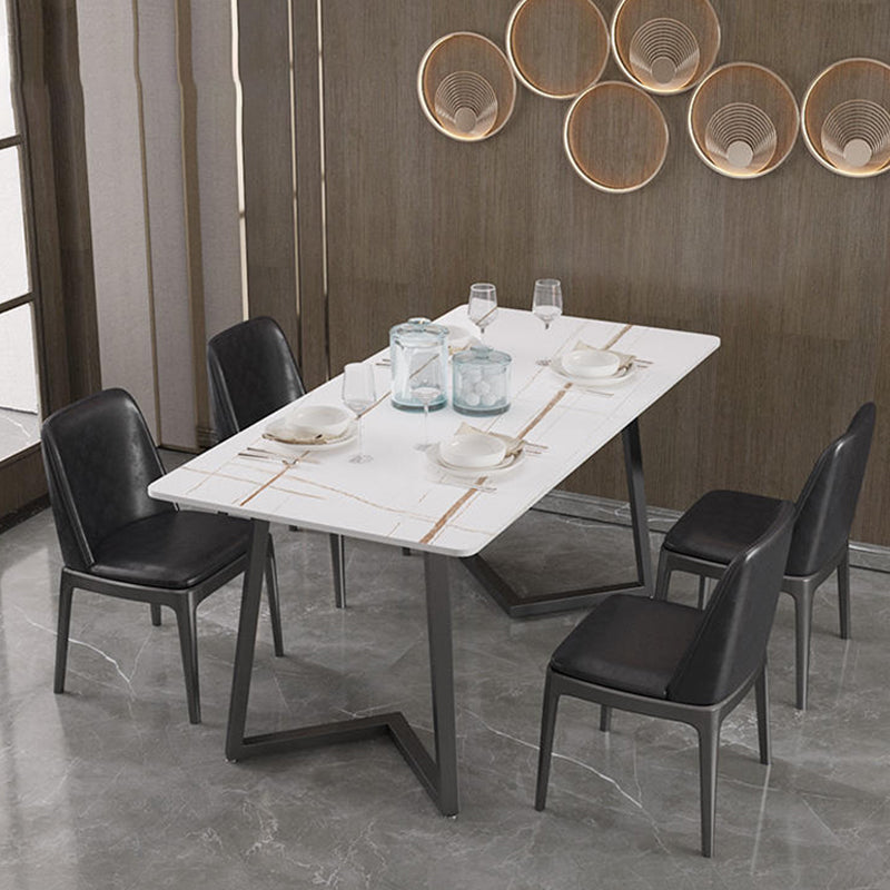 Designer 1/4/5/7 Pieces Dining Set Rectangular Double Pedestal Dinette Set with Stone Top