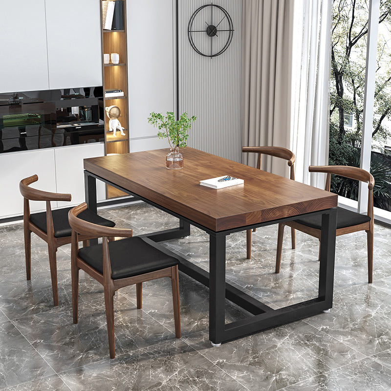 Industrial 1/2/5 Pieces Dining Set Rectangle Natural Trestle Dinette Set with Black Base