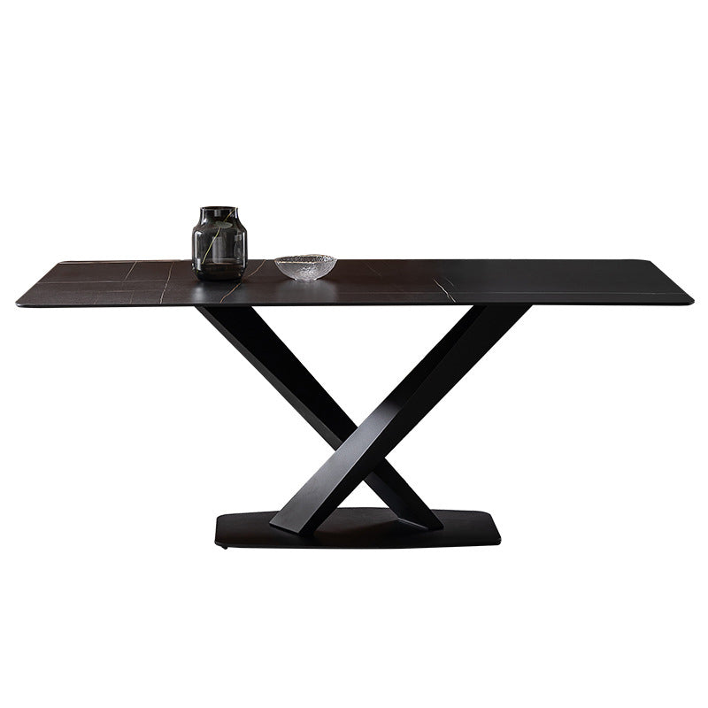 Modern Style Black Sintered Stone Dining Table Set Rectangle 1/4/5 Pieces Dining Set