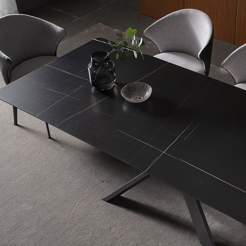 Modern Style Black Sintered Stone Dining Table Set Rectangle 1/4/5 Pieces Dining Set