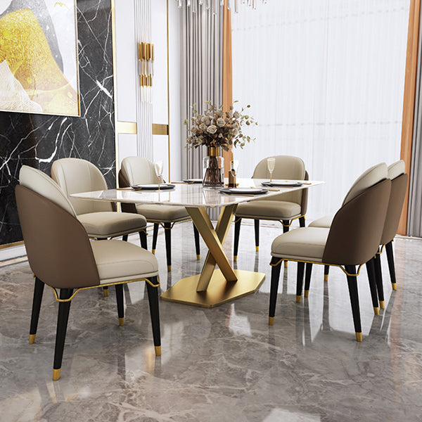 Glam Style Sintered Stone Dining Set Rectangle 1/4/5/6/7 Pieces Dining Set