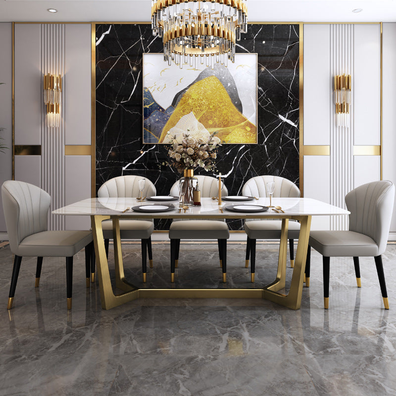 Glam Sintered Stone Dining Set Rectangle 1/4/5/6/7 Pieces Dining Set for Dining Areas