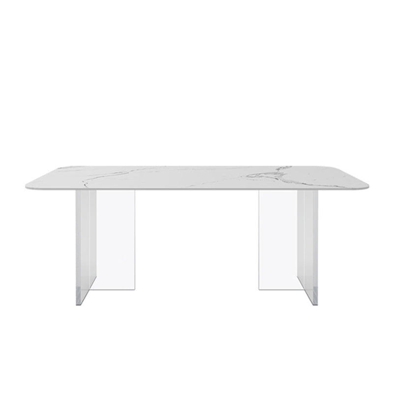 Rectangle Stone Dining Table Contemporary Dining Table with Double Pedestal Base