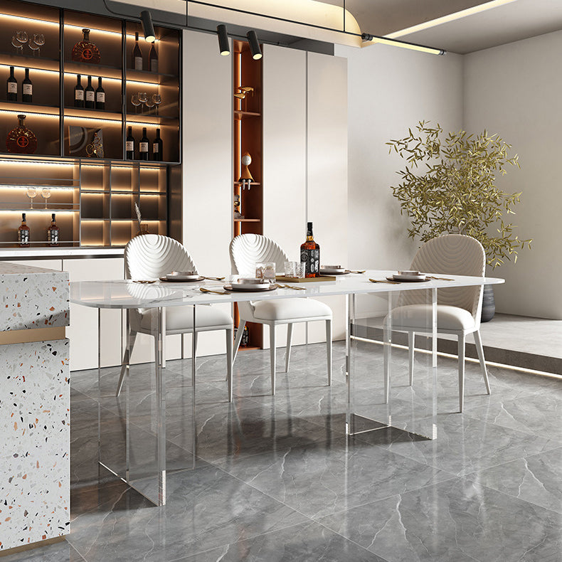 Rectangle Stone Dining Table Contemporary Dining Table with Double Pedestal Base