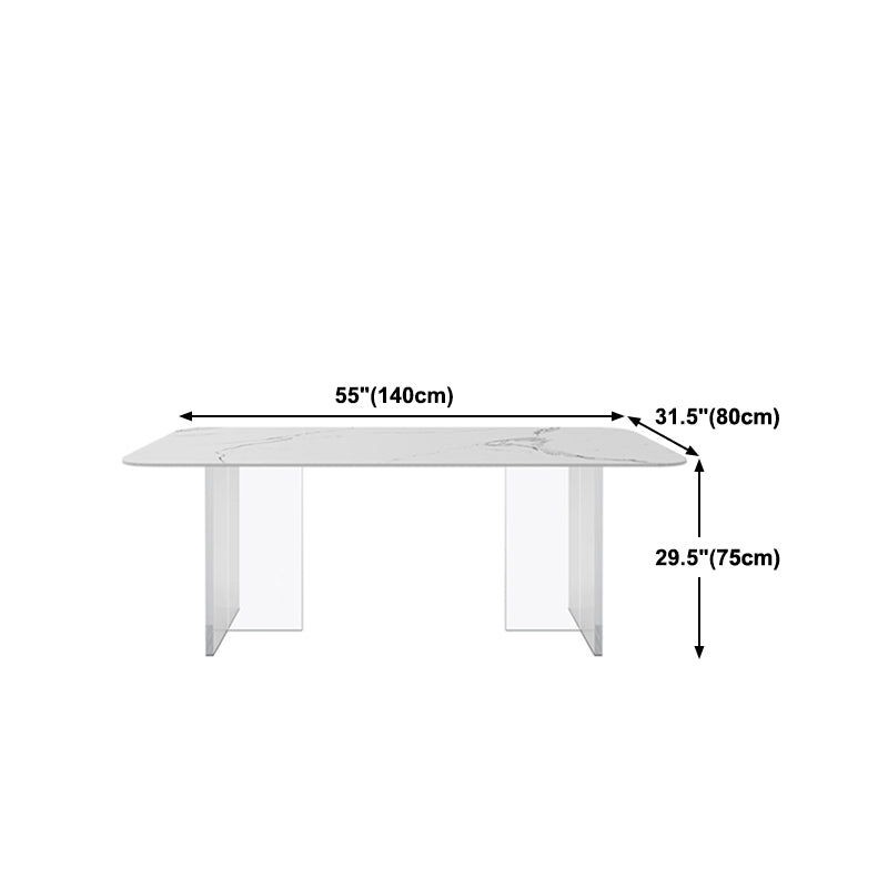 Rectangle Stone Dining Table Contemporary Dining Table with Double Pedestal Base