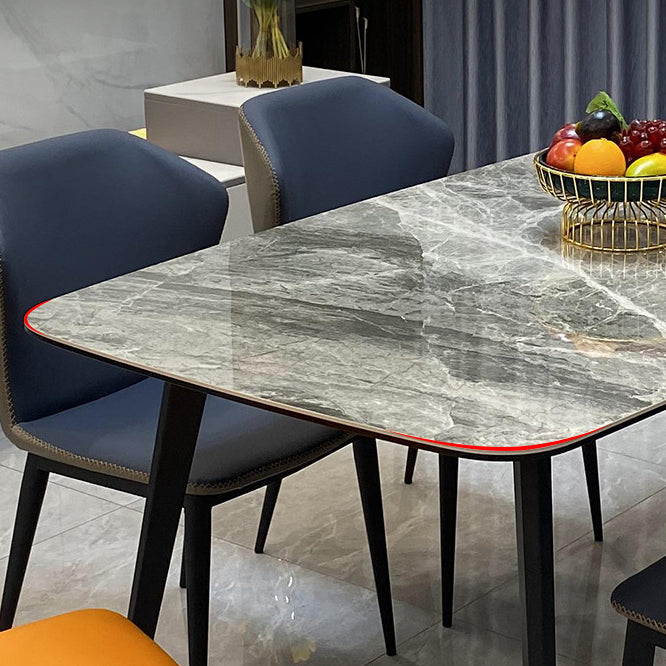 Stone Top Dining Table Contemporary Rectangle Dining Table with 4 Legs in Black