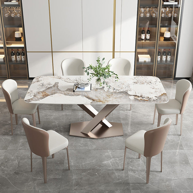 Stone Top Dining Table Rectangle Modern Table with Pedestal Base