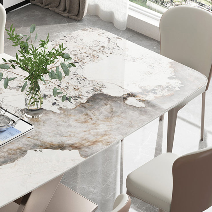 Stone Top Dining Table Rectangle Modern Table with Pedestal Base