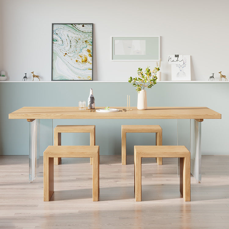 Solid Pine Wood Dining Table Contemporary Dining Table with Double Pedestal Base