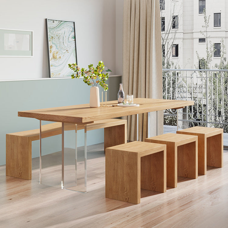 Solid Pine Wood Dining Table Contemporary Dining Table with Double Pedestal Base