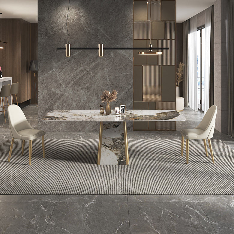 Contemporary Stone Dining Table Rectangle Table with Pedestal Base