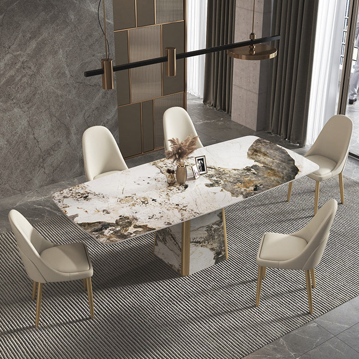 Contemporary Stone Dining Table Rectangle Table with Pedestal Base