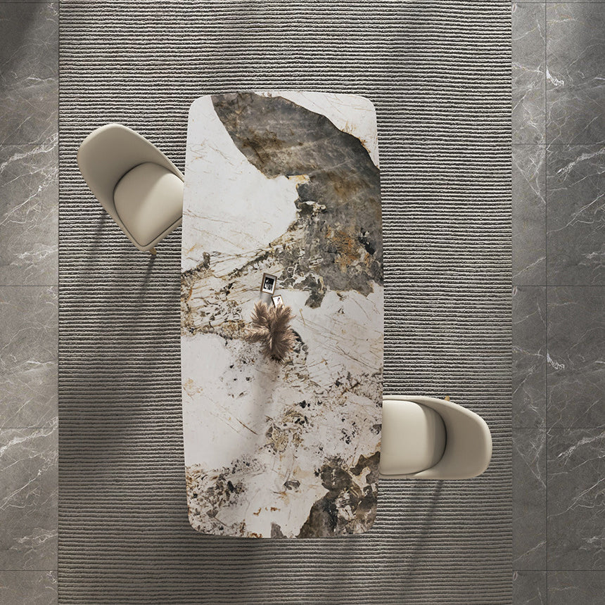Contemporary Stone Dining Table Rectangle Table with Pedestal Base