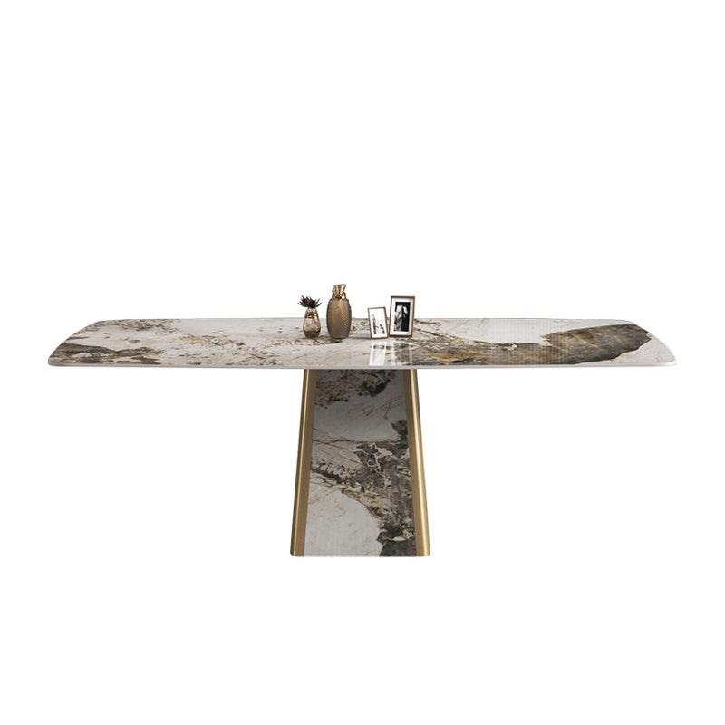 Contemporary Stone Dining Table Rectangle Table with Pedestal Base