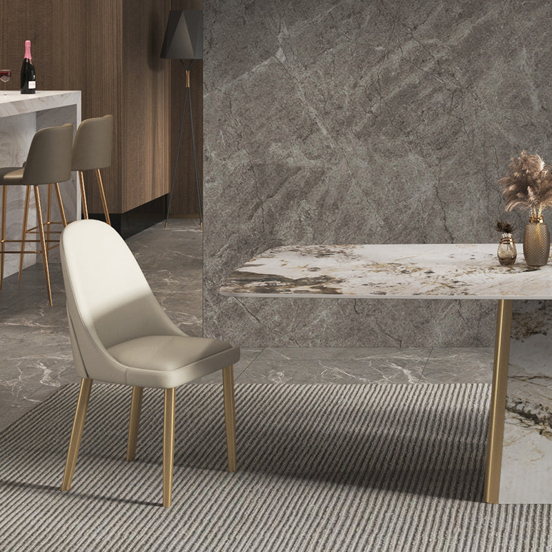 Contemporary Stone Dining Table Rectangle Table with Pedestal Base