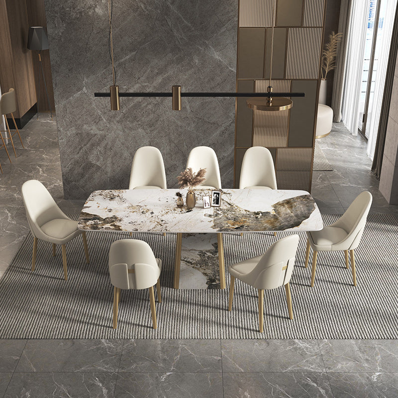 Contemporary Stone Dining Table Rectangle Table with Pedestal Base