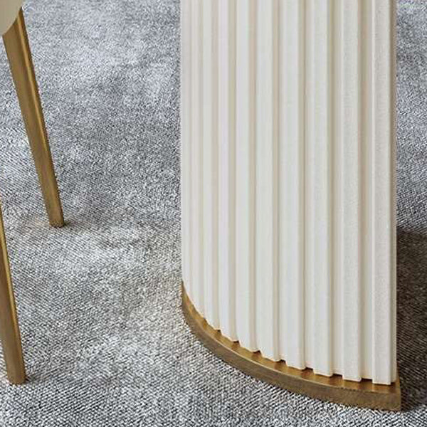 White Stone Dining Table Modern Oval or Free Form White Dining Table with Double Pedestal