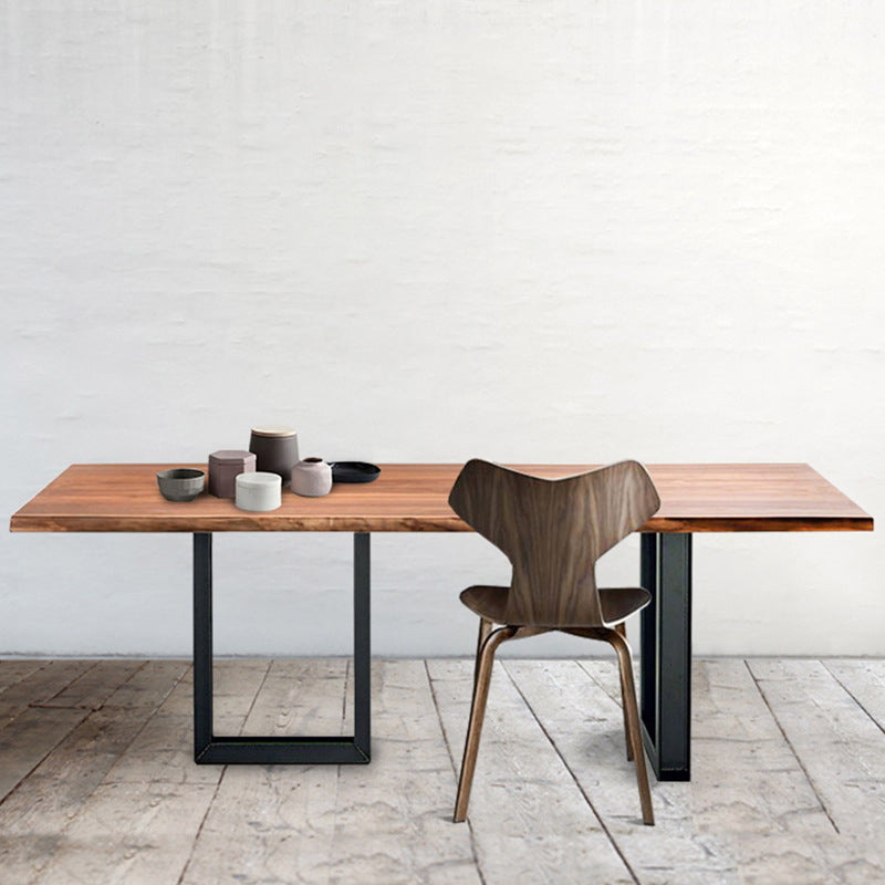 Metal Industrial Rectangle Dining Table Pine Wood Top Table with Sled Base