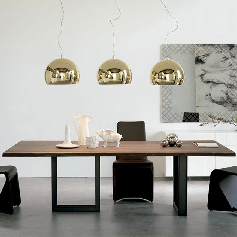 Metal Industrial Rectangle Dining Table Pine Wood Top Table with Sled Base