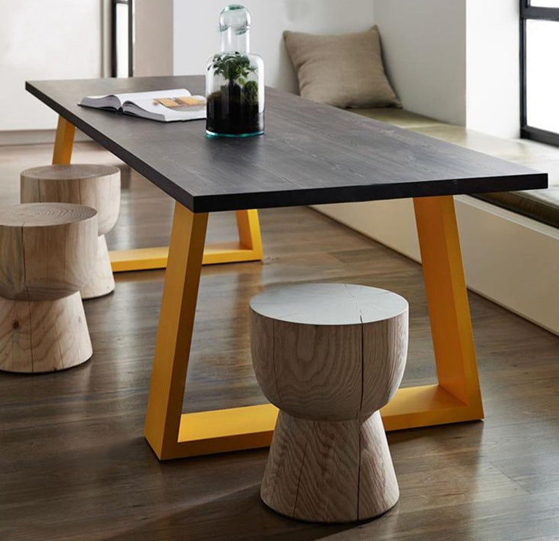Metal Industrial Rectangle Dining Table for Home Pine Wood Top Table with Sled