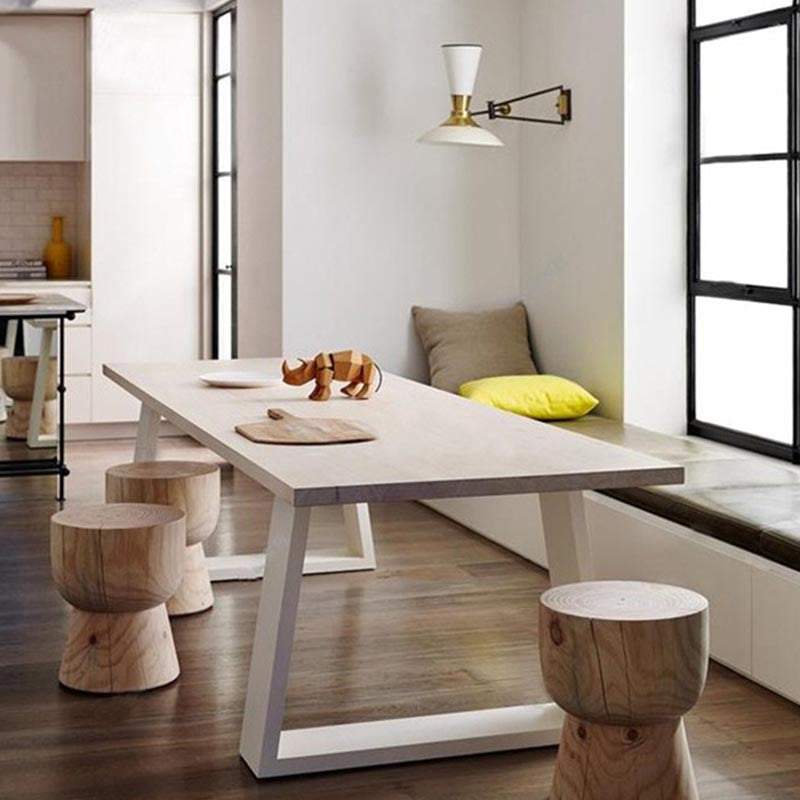 Metal Industrial Rectangle Dining Table for Home Pine Wood Top Table with Sled