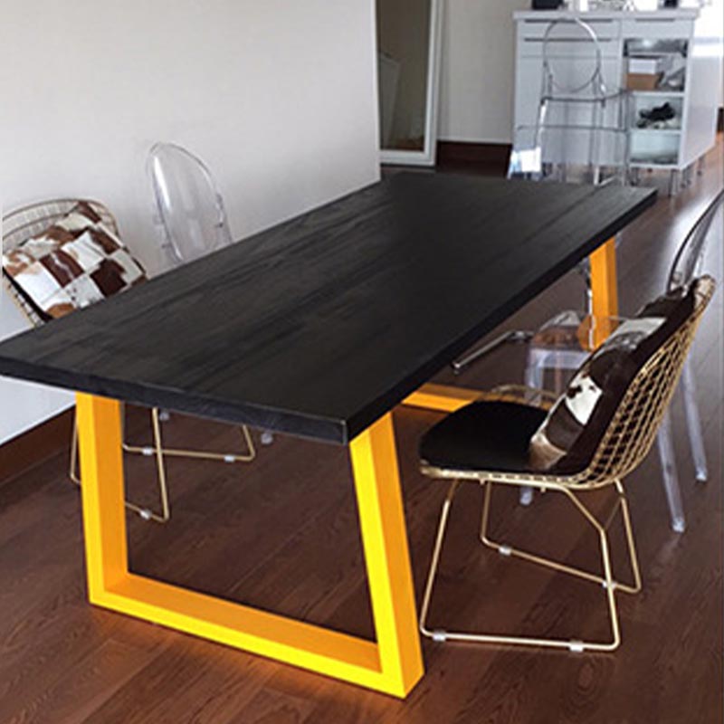 Metal Industrial Rectangle Dining Table for Home Pine Wood Top Table with Sled
