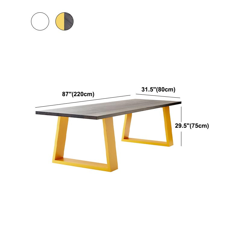 Metal Industrial Rectangle Dining Table for Home Pine Wood Top Table with Sled