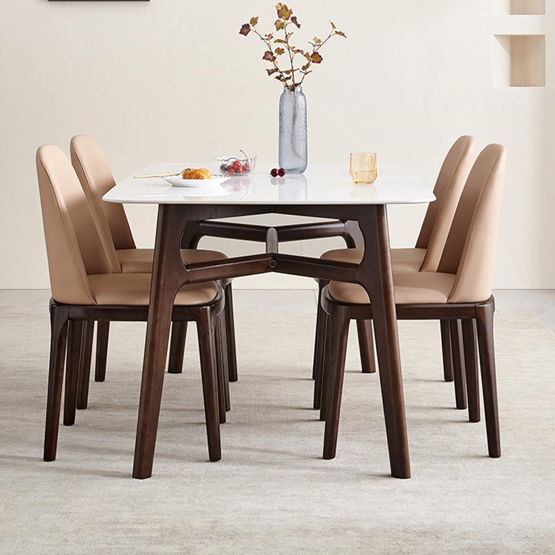 Mid-century Rectangle Dining Table White Stone Top Tripod Base Dining Table