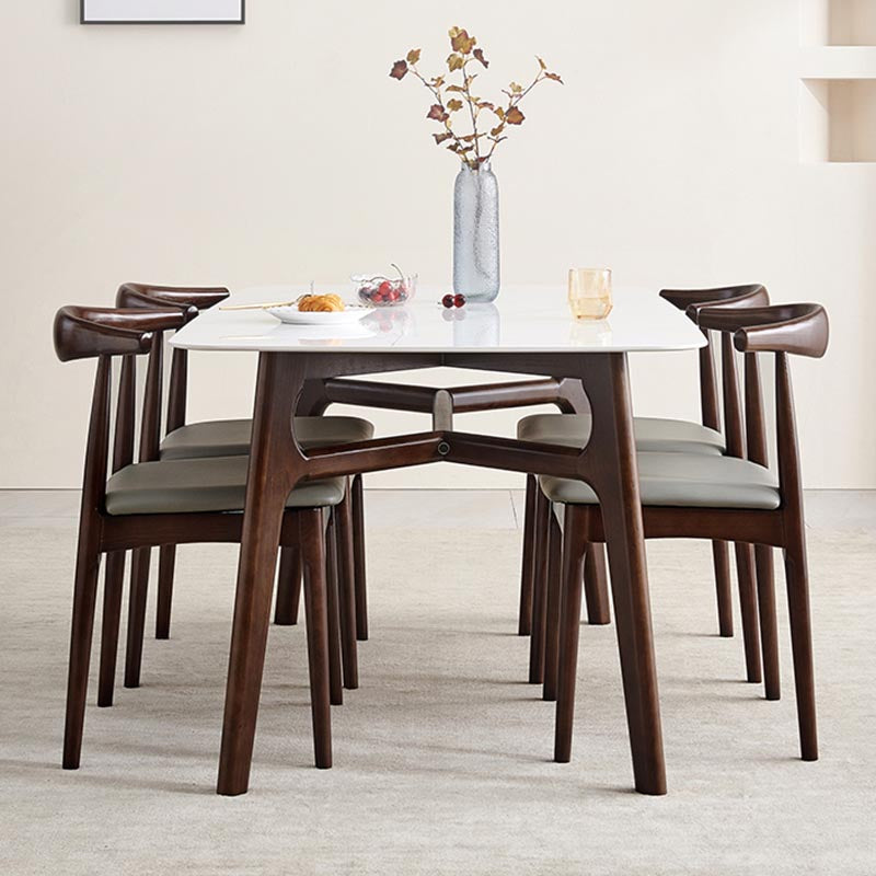 Mid-century Rectangle Dining Table White Stone Top Tripod Base Dining Table