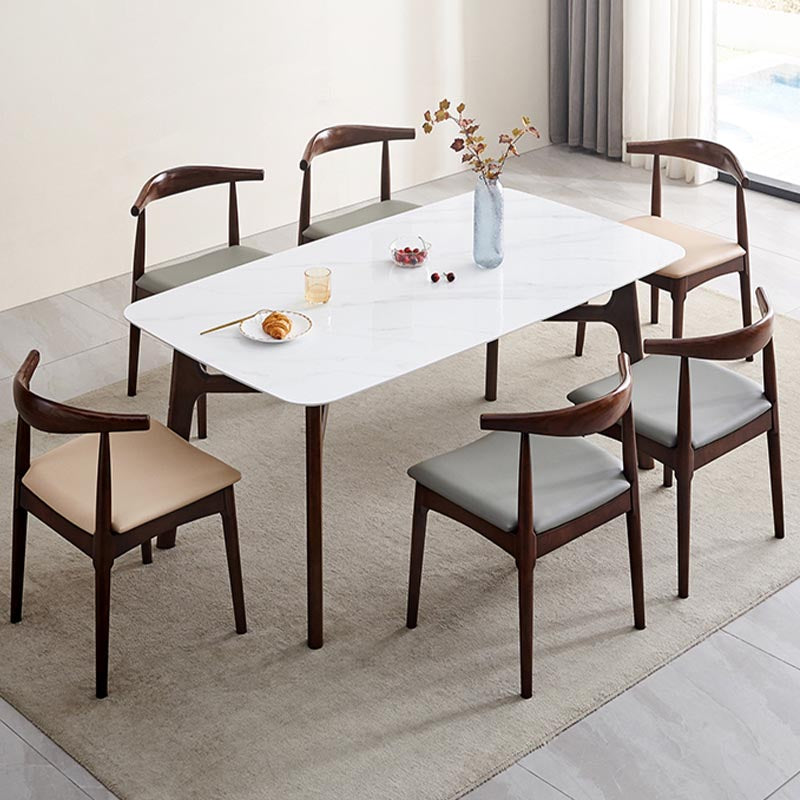 Mid-century Rectangle Dining Table White Stone Top Tripod Base Dining Table