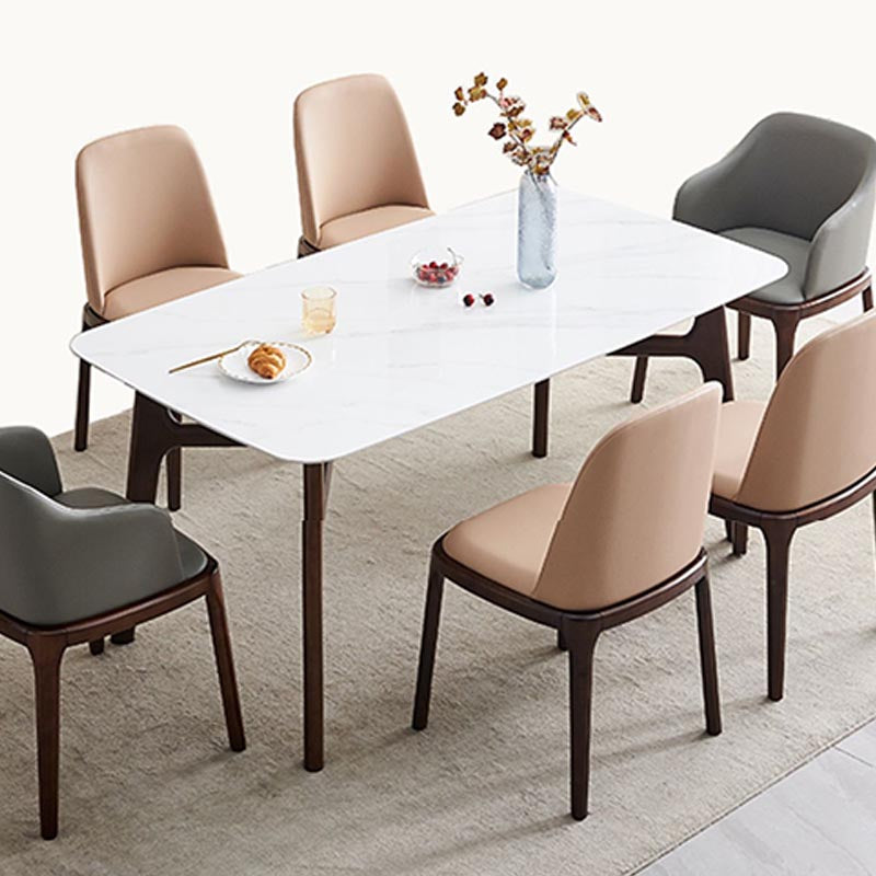 Mid-century Rectangle Dining Table White Stone Top Tripod Base Dining Table