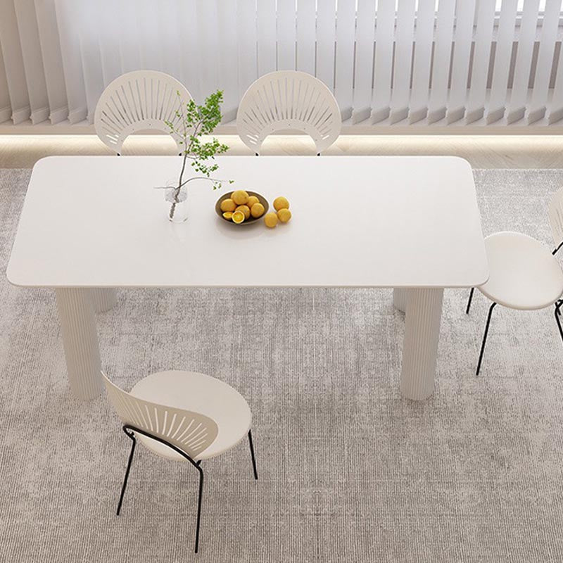 Modern Rectangle Dining Room Collection Stone and Wood Fixed Dinner Table