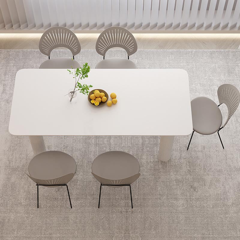 Modern Rectangle Dining Room Collection Stone and Wood Fixed Dinner Table