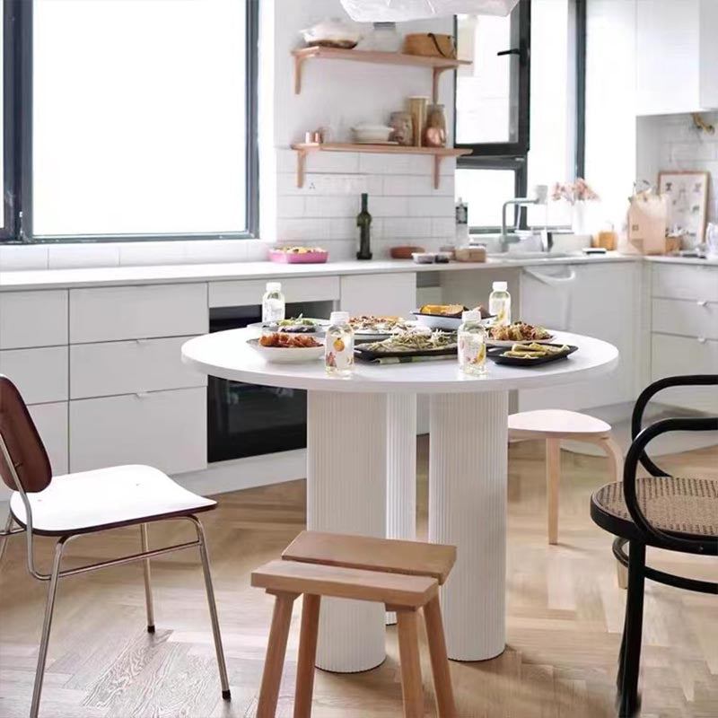 Round Dining Room Table Contemporary White Fixed Kitchen Table