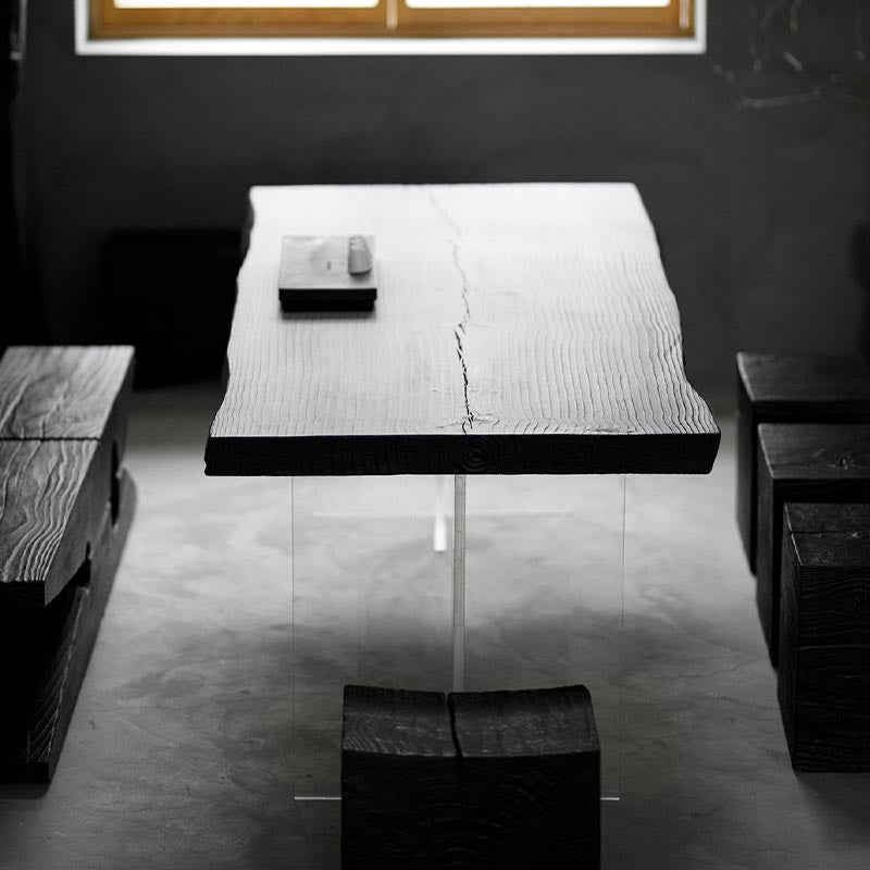 Acrylic Clear Double Pedestal Dining Table Modern Solid Wood Top Dinette Table