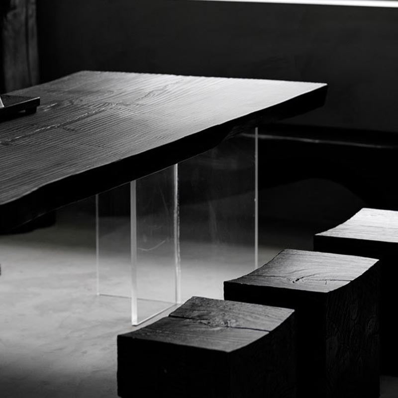 Acrylic Clear Double Pedestal Dining Table Modern Solid Wood Top Dinette Table