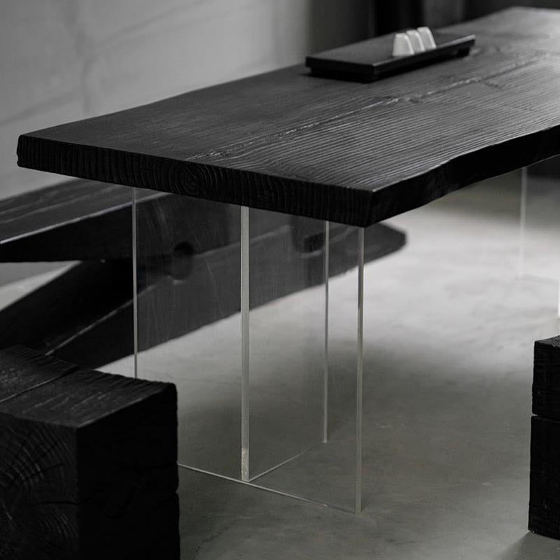 Acrylic Clear Double Pedestal Dining Table Modern Solid Wood Top Dinette Table