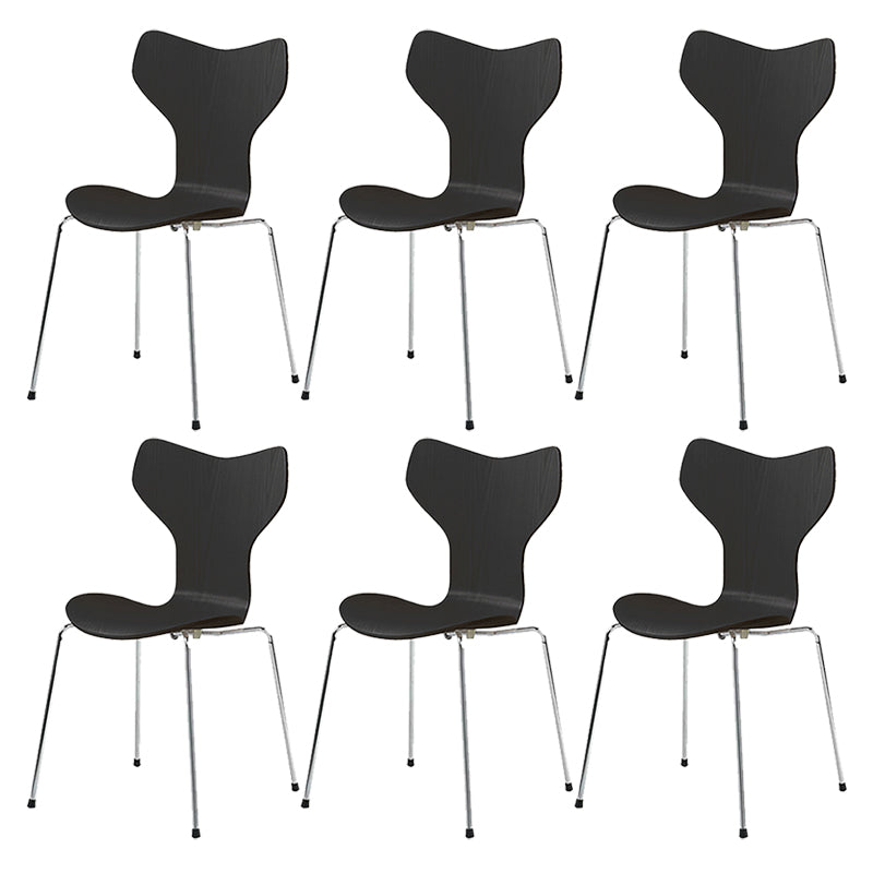 Silver Metal Legs Dining Side Chair Contemporary Wood Armless Dining Chairs