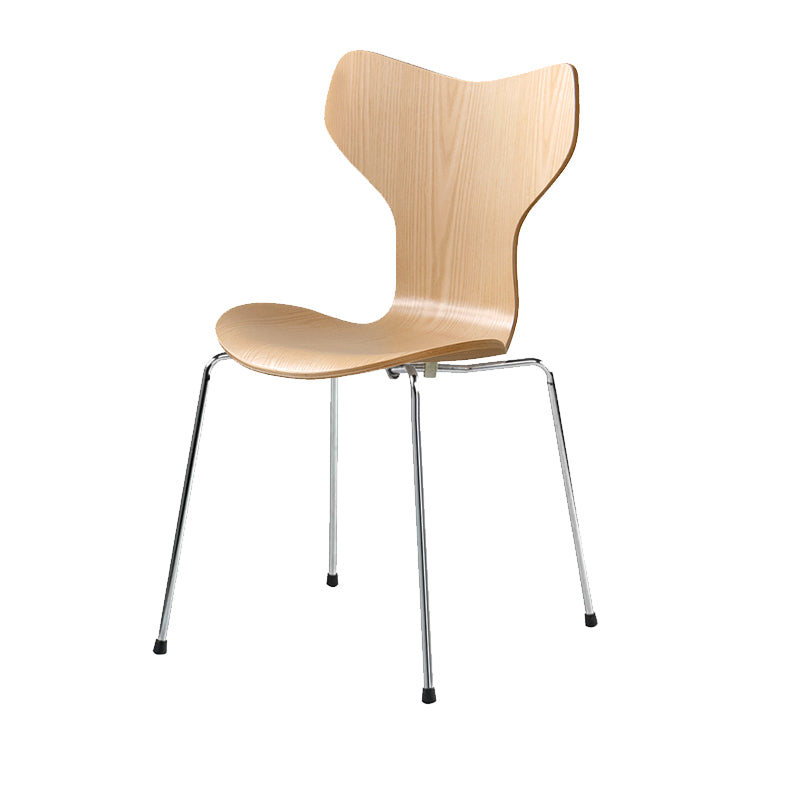 Silver Metal Legs Dining Side Chair Contemporary Wood Armless Dining Chairs