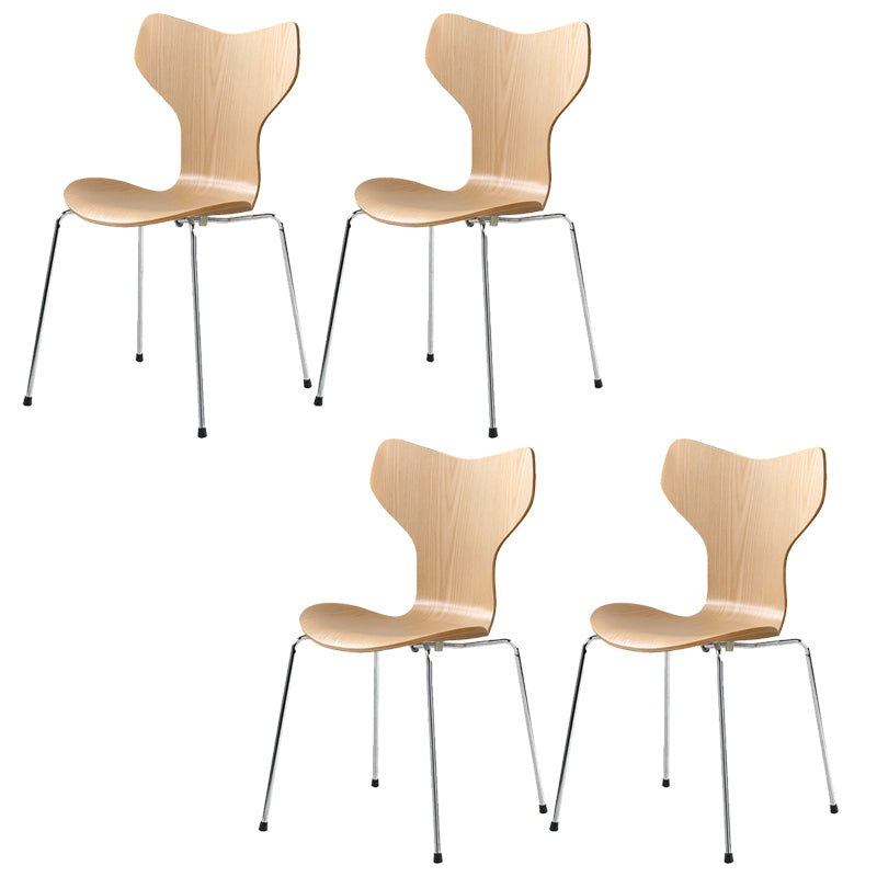 Silver Metal Legs Dining Side Chair Contemporary Wood Armless Dining Chairs