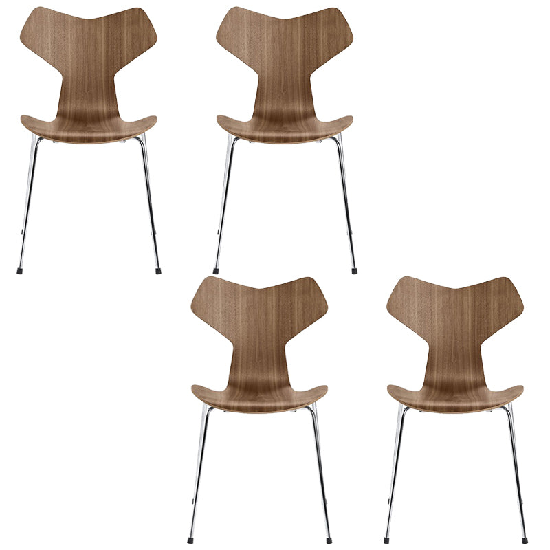 Silver Metal Legs Dining Side Chair Contemporary Wood Armless Dining Chairs