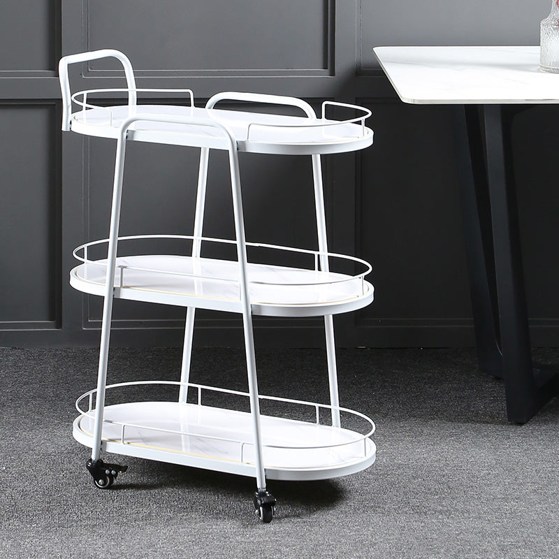 Modern 26.38"W Rolling Prep Table Oval Metal Prep Table for Home Use