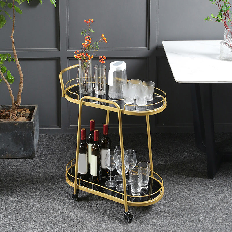 Modern 26.38"W Rolling Prep Table Oval Metal Prep Table for Home Use