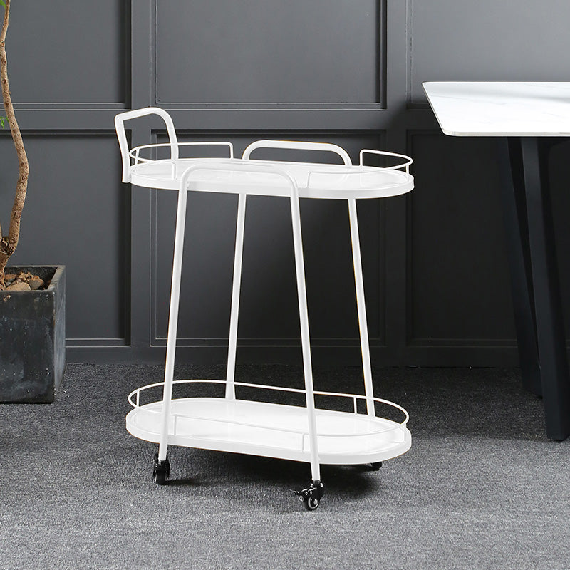 Modern 26.38"W Rolling Prep Table Oval Metal Prep Table for Home Use