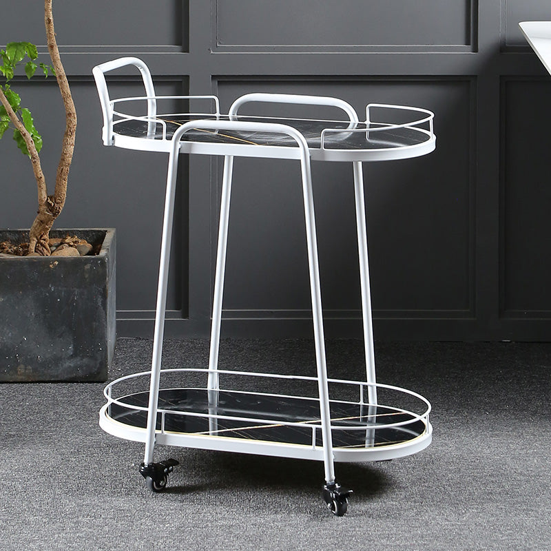 Modern 26.38"W Rolling Prep Table Oval Metal Prep Table for Home Use