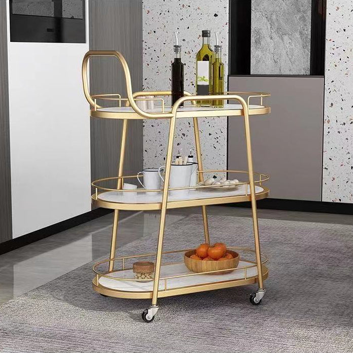 Modern 24.41"W Rolling Prep Table Oval Metal Prep Table for Home Use