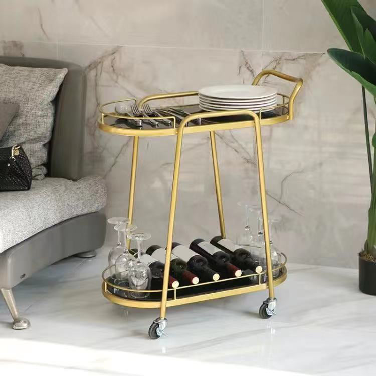 Modern 24.41"W Rolling Prep Table Oval Metal Prep Table for Home Use